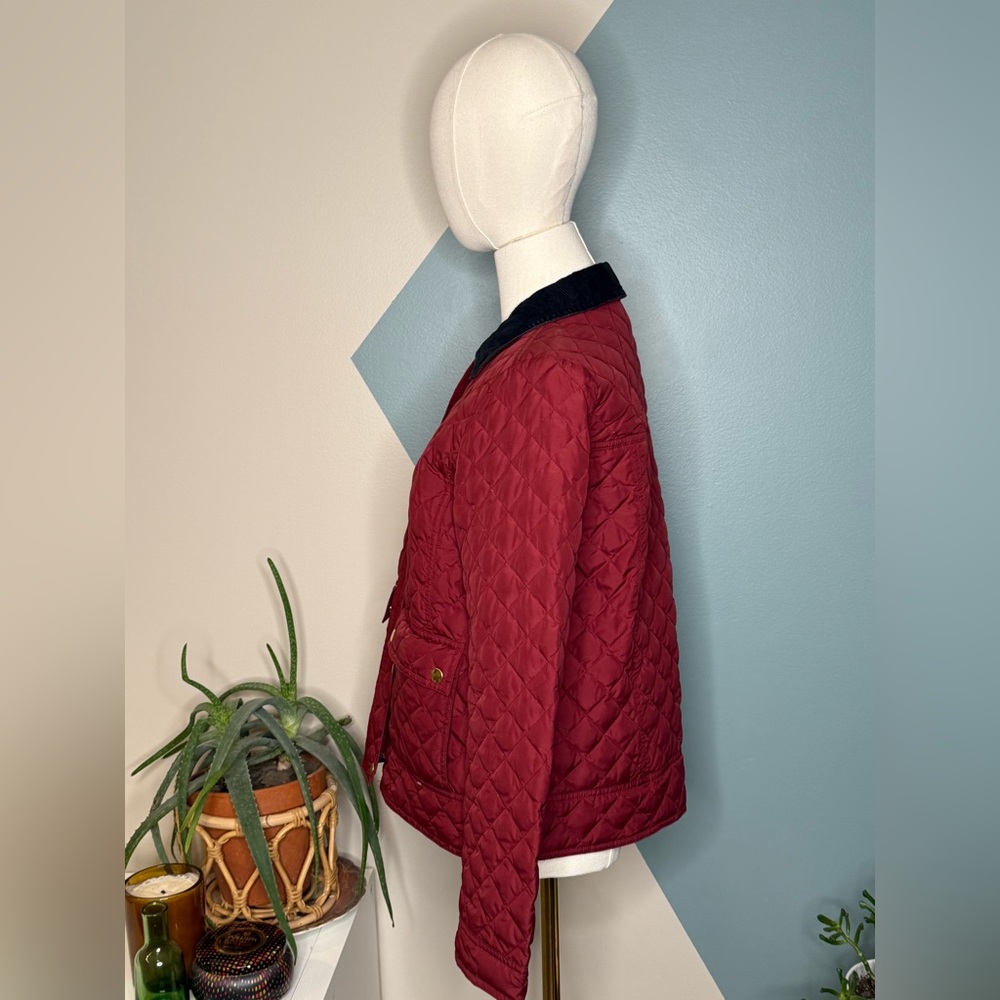 J.Crew Quilted Down Barn Jacket Corduroy Collar Wine Red Field Coat Woman’s S - Picture 4 of 12